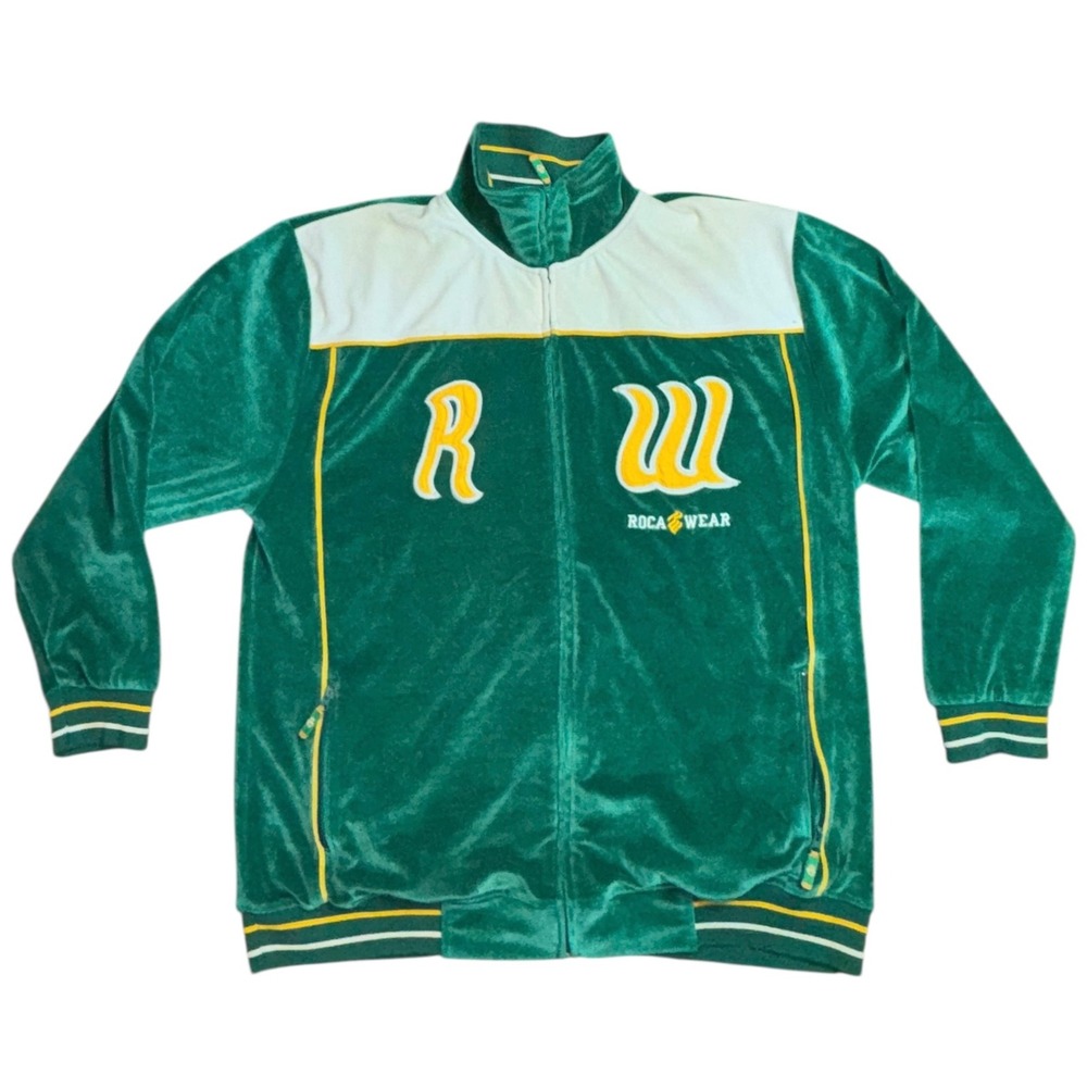 Rocawear Green Velour Track Jacket Full Zip Embroidered Logo‎ Men's XXLarge